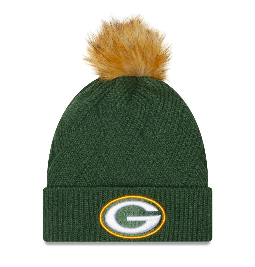 Green Bay Packers New Era Women's Snowy Cuffed Knit Hat with Pom