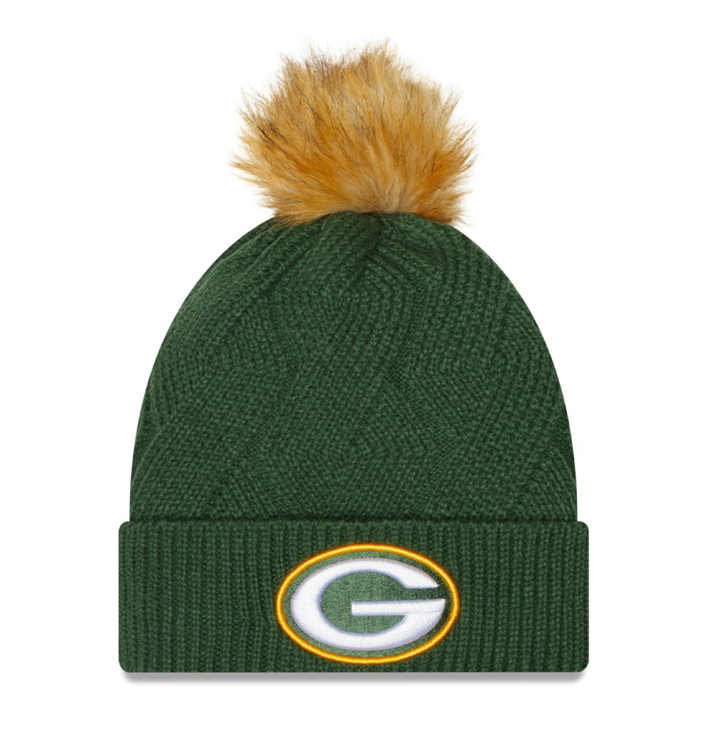 Green Bay Packers New Era Women's Snowy Cuffed Knit Hat with Pom