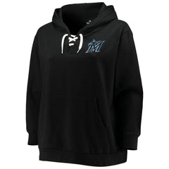 Miami Marlins Women's Plus Size Lace-Up V-Neck Pullover Hoodie | MLB Near me