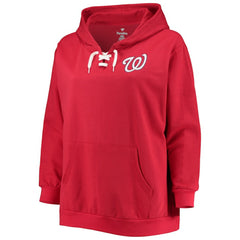 Washington Nationals Women's Plus Size Lace-Up V-Neck Pullover Hoodie | MLB On Sale
