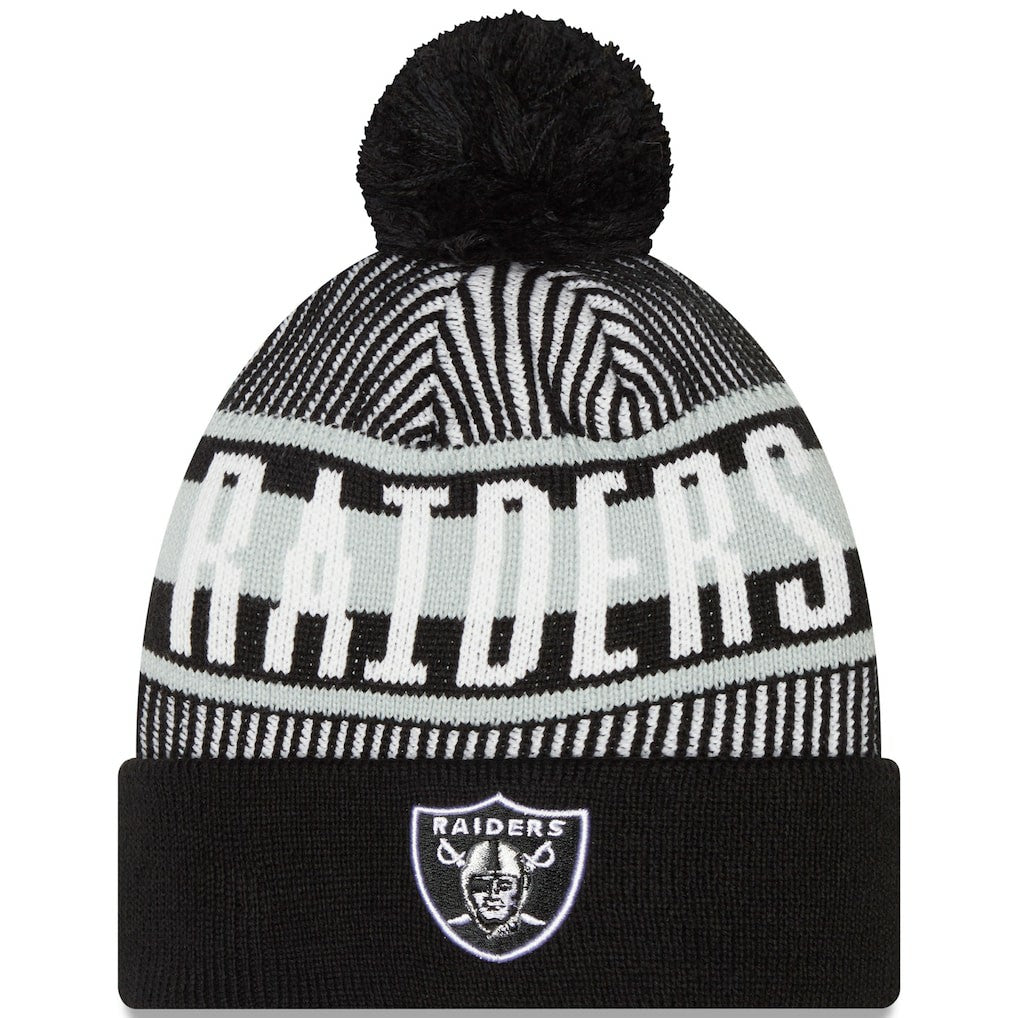 Las Vegas Raiders New Era Striped Cuffed Knit Hat with Pom
