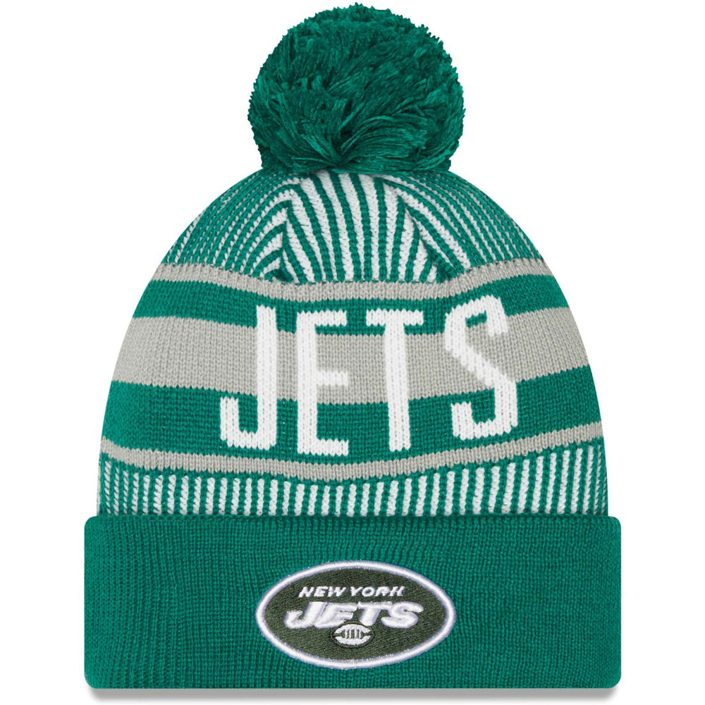 New York Jets New Era Striped Cuffed Knit Hat with Pom