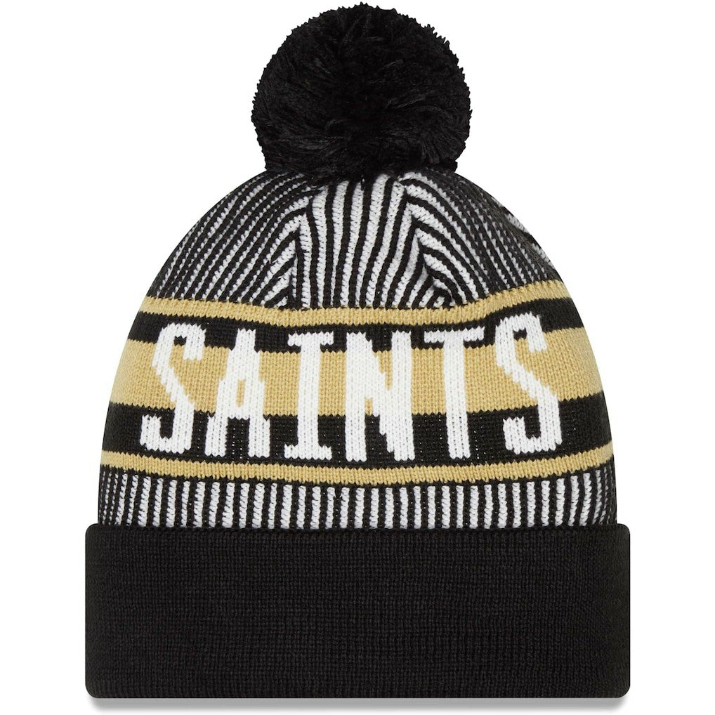New Orleans Saints New Era Striped Cuffed Knit Hat with Pom