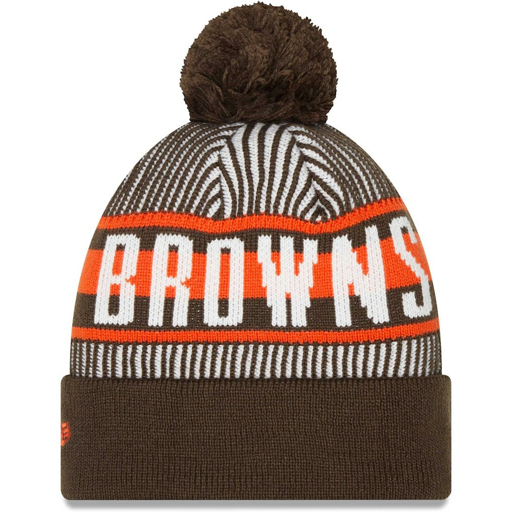 Cleveland Browns New Era Striped Cuffed Knit Hat with Pom