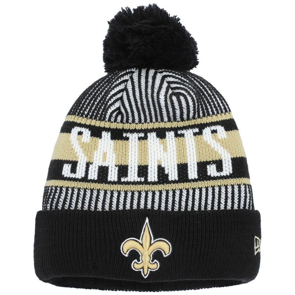 New Orleans Saints New Era Youth Striped Cuffed Knit Hat with Pom