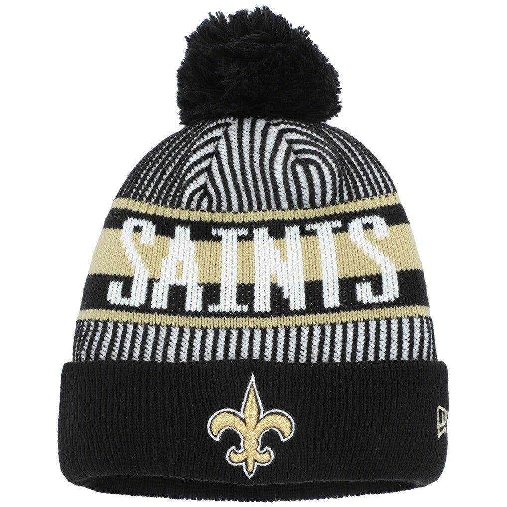 New Orleans Saints New Era Youth Striped Cuffed Knit Hat with Pom