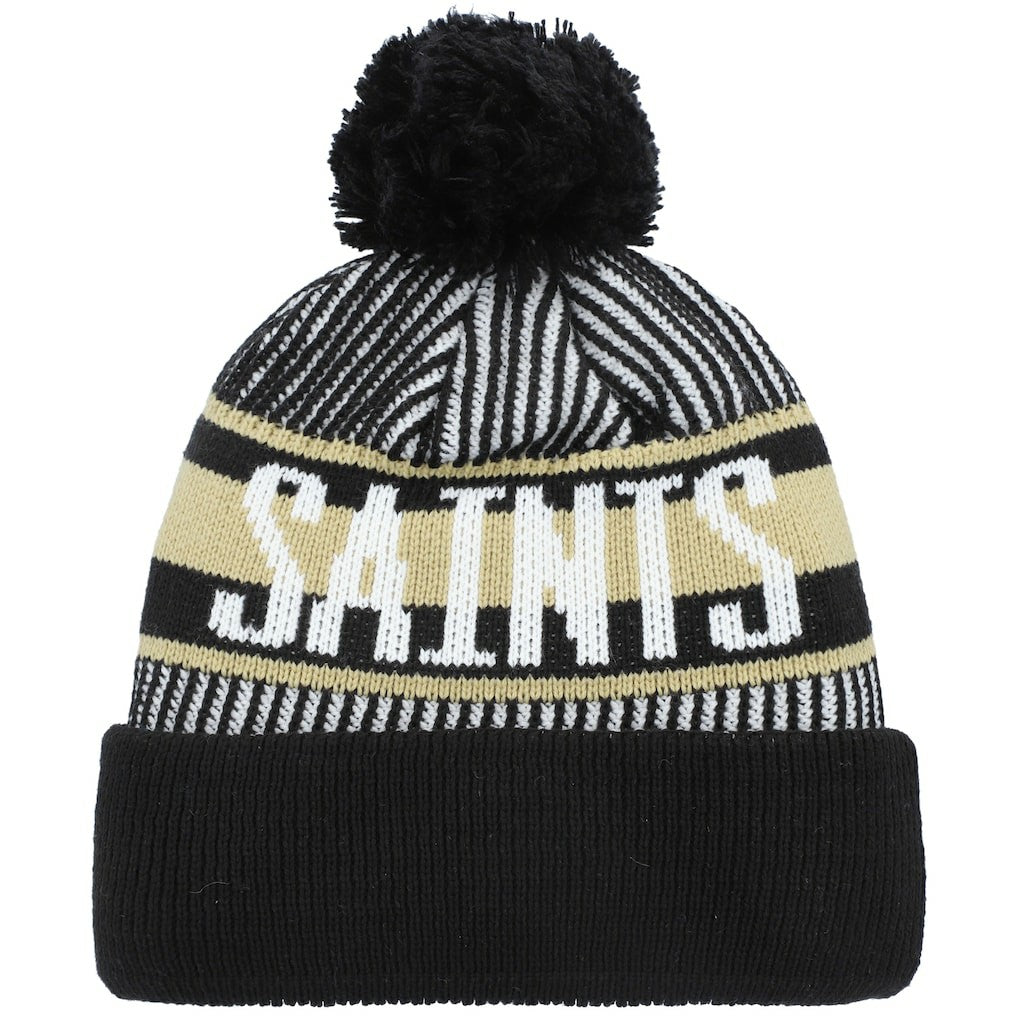 New Orleans Saints New Era Youth Striped Cuffed Knit Hat with Pom
