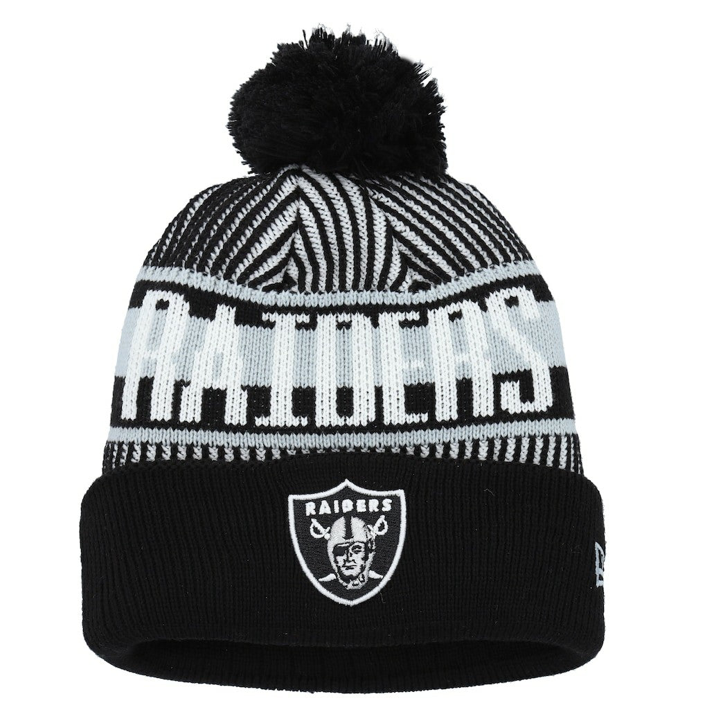 Las Vegas Raiders New Era Youth Striped Cuffed Knit Hat with Pom