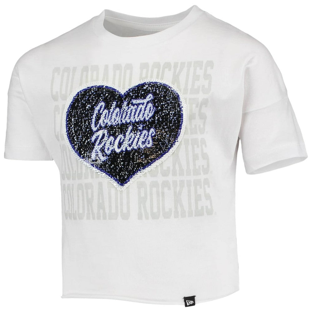 Colorado Rockies New Era Girls Youth Flip Sequin Heart Crop Top | MLB Online