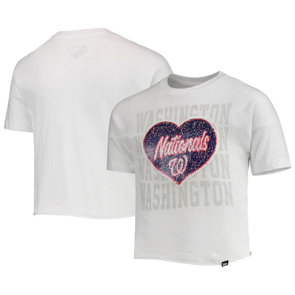 Washington Nationals New Era Girls Youth Flip Sequin Heart Crop Top | MLB Shop