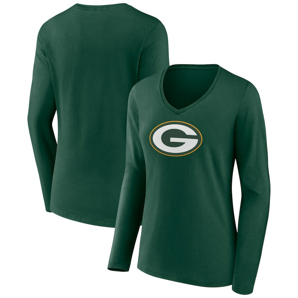 Green Bay Packers  Women's Primary Team Logo Long Sleeve V-Neck T-Shirt