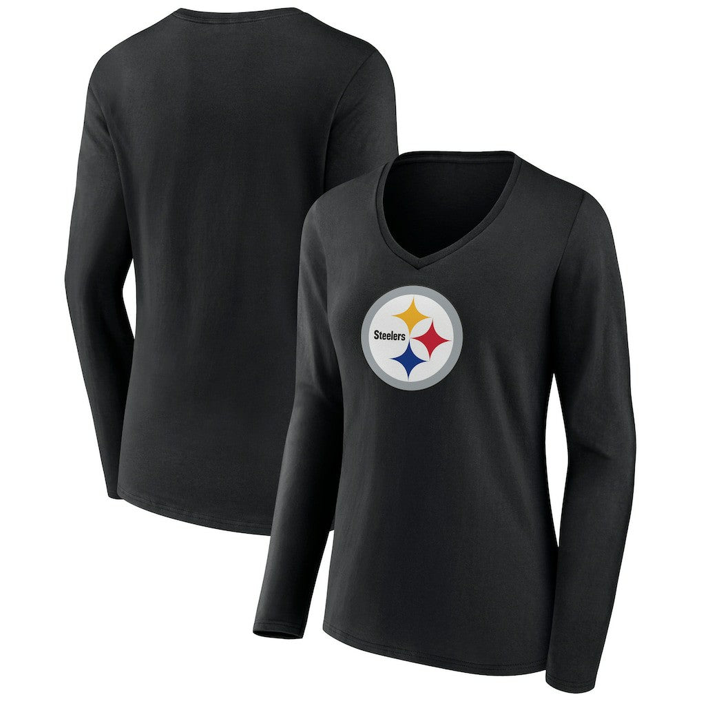 Pittsburgh Steelers  Women's Primary Team Logo Long Sleeve V-Neck T-Shirt