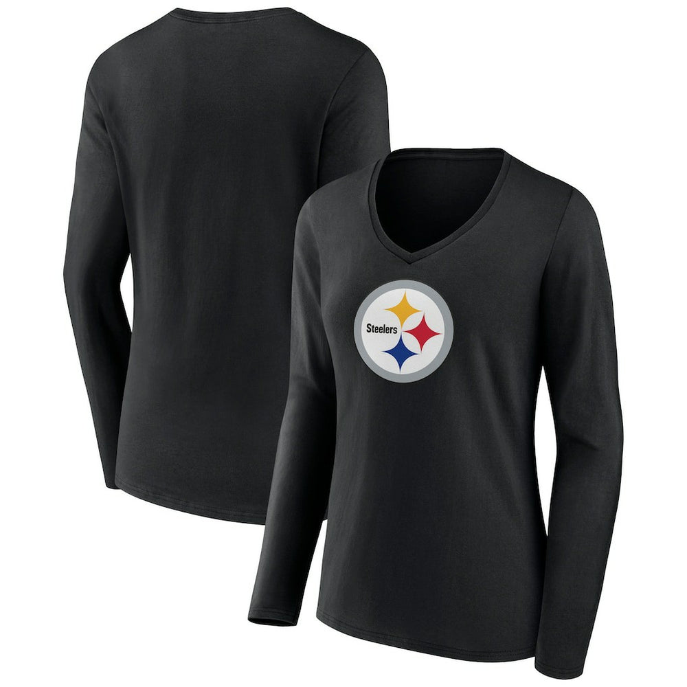 Pittsburgh Steelers  Women's Primary Team Logo Long Sleeve V-Neck T-Shirt