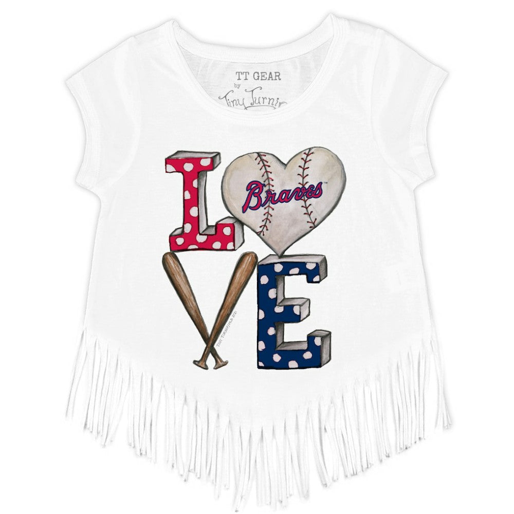 Atlanta Braves Tiny Turnip Girls Youth Baseball Love Fringe T-Shirt | MLB New