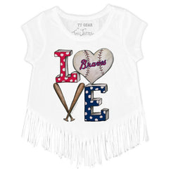 Atlanta Braves Tiny Turnip Girls Youth Baseball Love Fringe T-Shirt | MLB New