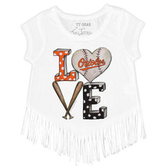 Baltimore Orioles Tiny Turnip Girls Youth Baseball Love Fringe T-Shirt | MLB Online
