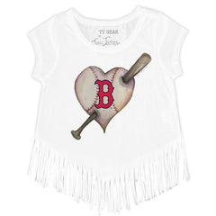 Boston Red Sox Tiny Turnip Girls Youth Heart Bat Fringe T-Shirt | MLB Online