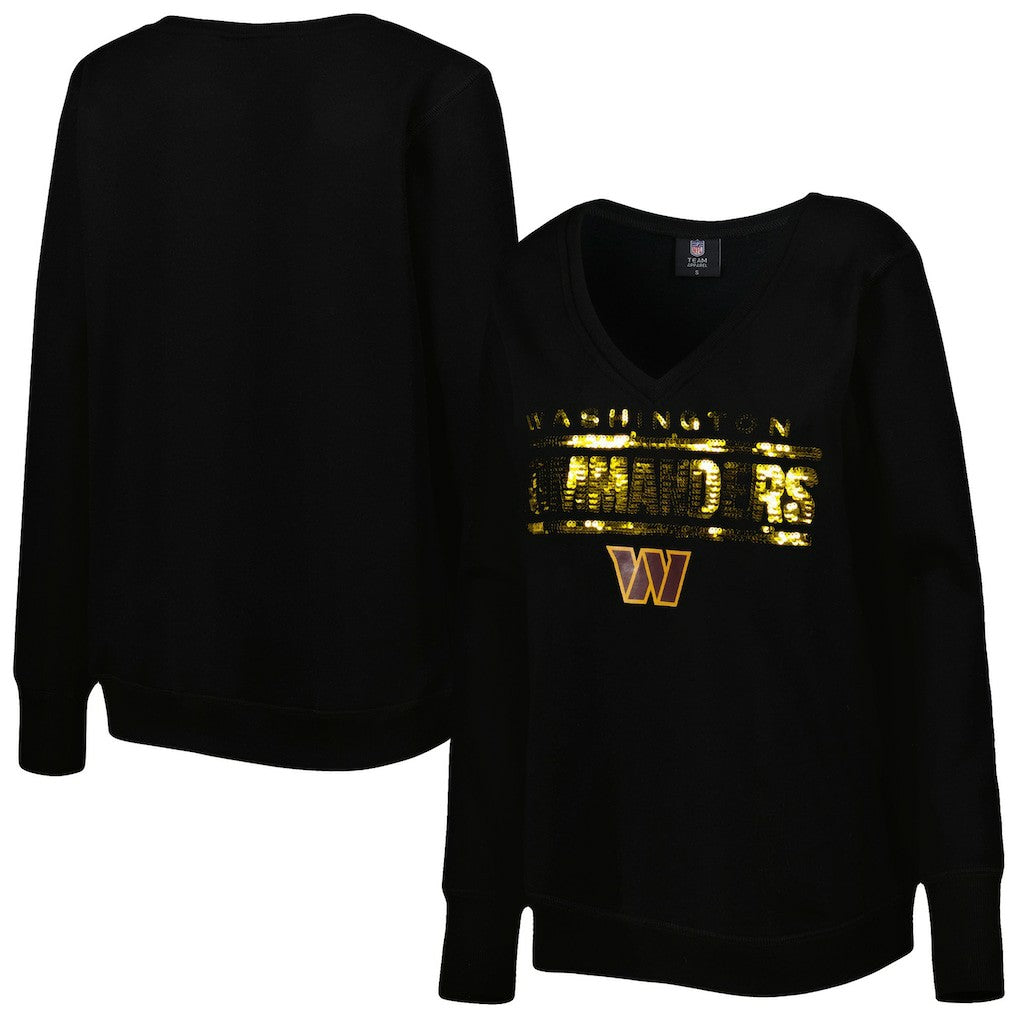 Washington Commanders  Cuce Women's Sequin Logo V-Neck Pullover Sweatshirt