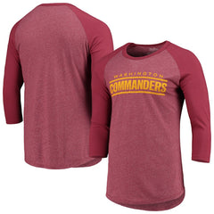 Washington Commanders  Majestic Threads Wordmark 3/4-Sleeve Raglan Tri-Blend T-Shirt