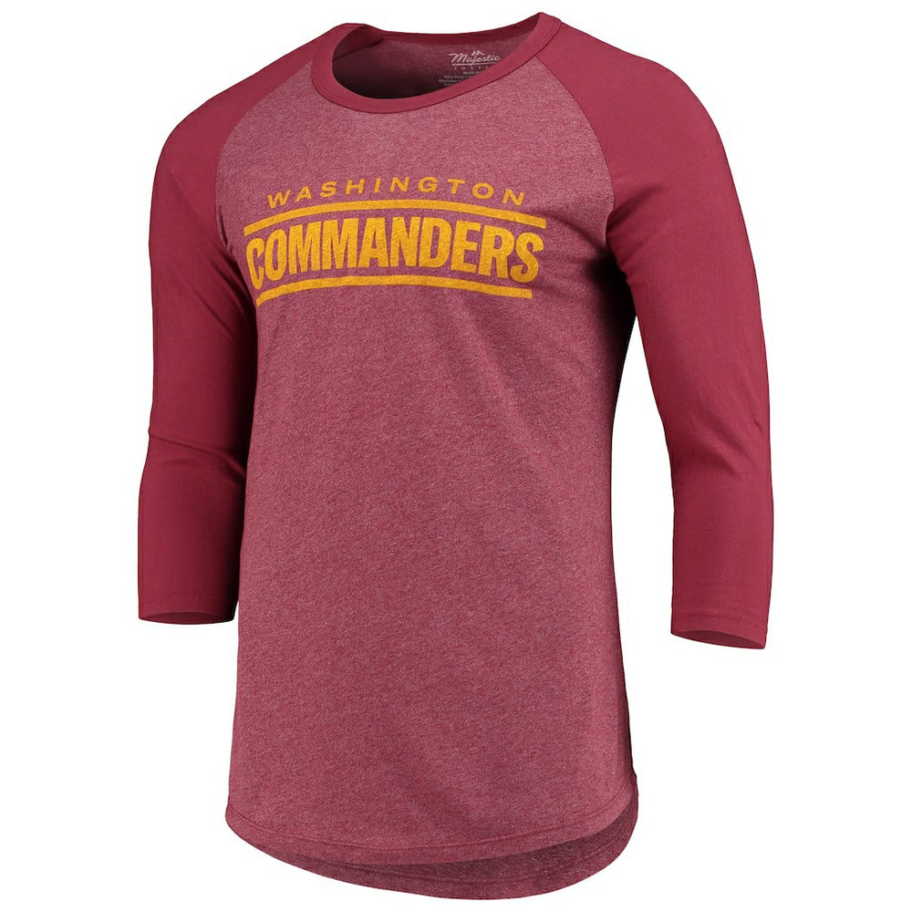 Washington Commanders  Majestic Threads Wordmark 3/4-Sleeve Raglan Tri-Blend T-Shirt