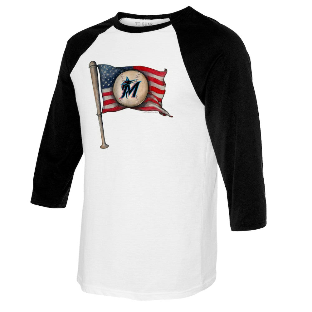 Miami Marlins Tiny Turnip Youth Baseball Flag Raglan 3/4 Sleeve T-Shirt | MLB For sale