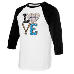 Miami Marlins Tiny Turnip Women's Baseball Love Raglan 3/4-Sleeve T-Shirt | MLB On Sale