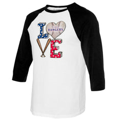 Texas Rangers Tiny Turnip Women's Baseball Love Raglan 3/4-Sleeve T-Shirt | MLB Shop
