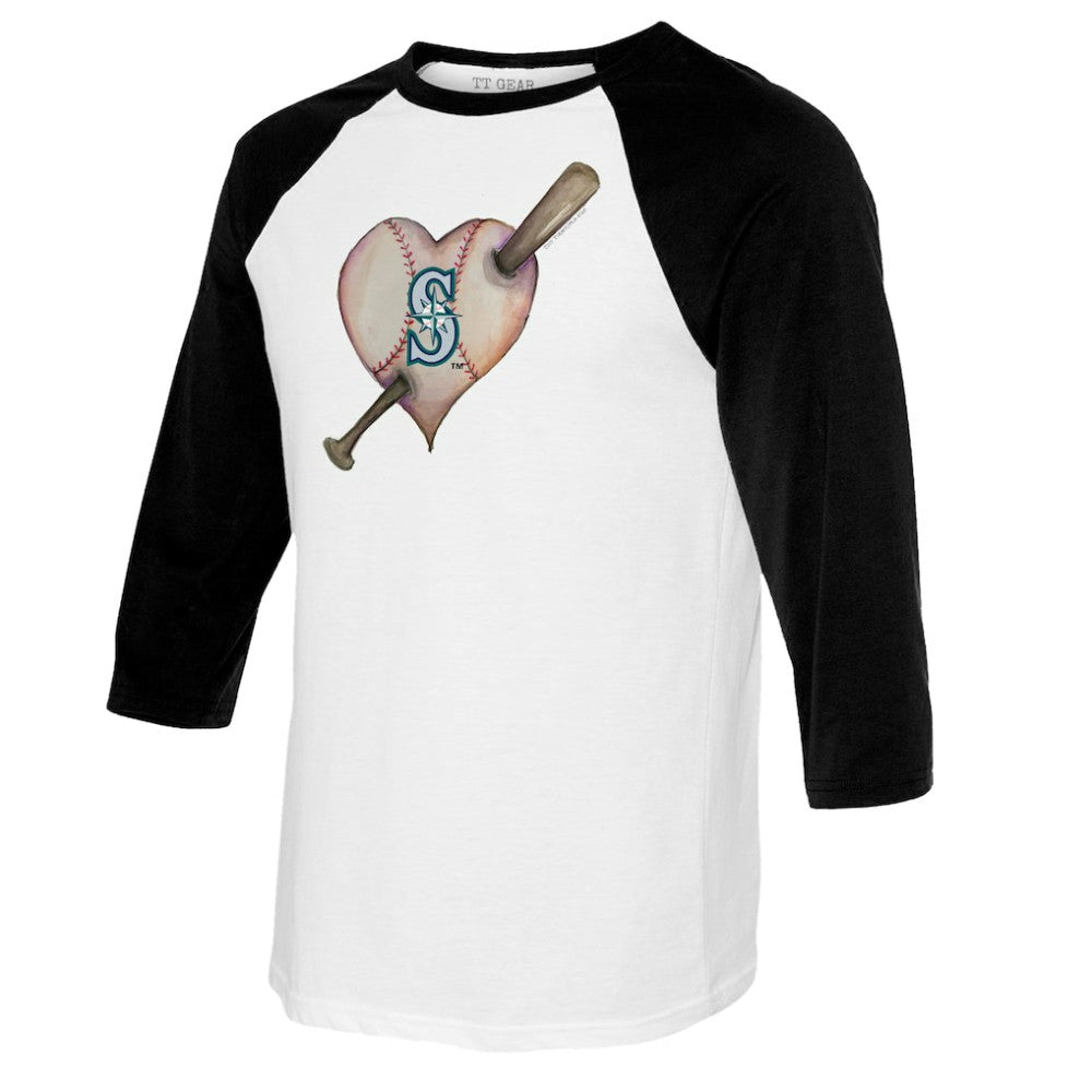 Seattle Mariners Tiny Turnip Youth Heart Bat Raglan 3/4 Sleeve T-Shirt | MLB Outlet