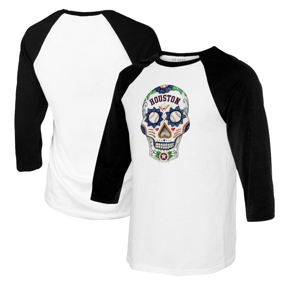 Houston Astros Tiny Turnip Women's Sugar Skull 3/4-Sleeve Raglan T-Shirt | MLB US