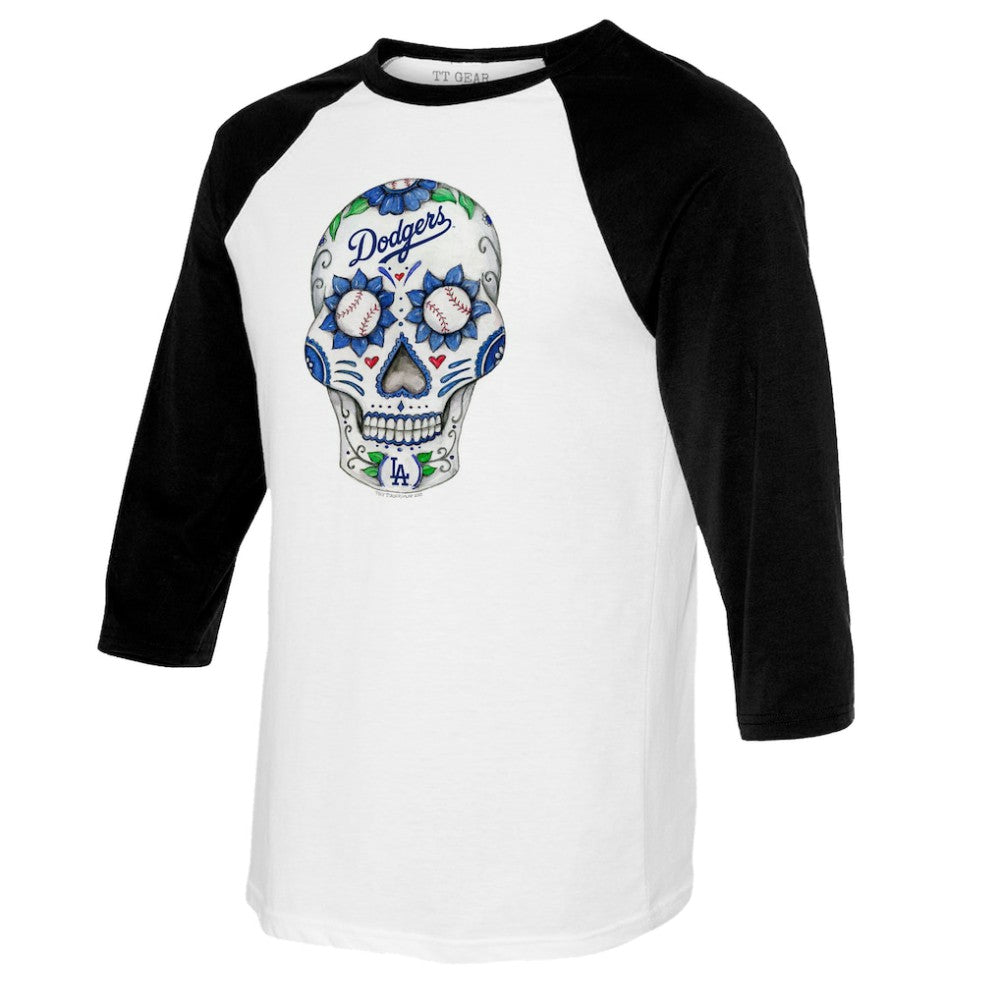Los Angeles Dodgers Tiny Turnip Women's Sugar Skull 3/4-Sleeve Raglan T-Shirt | MLB Discount