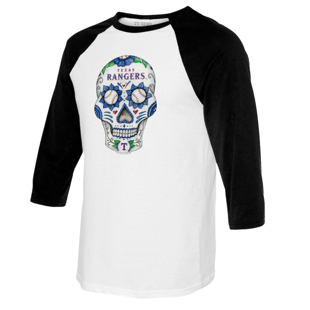 Texas Rangers Tiny Turnip Women's Sugar Skull 3/4-Sleeve Raglan T-Shirt | MLB New