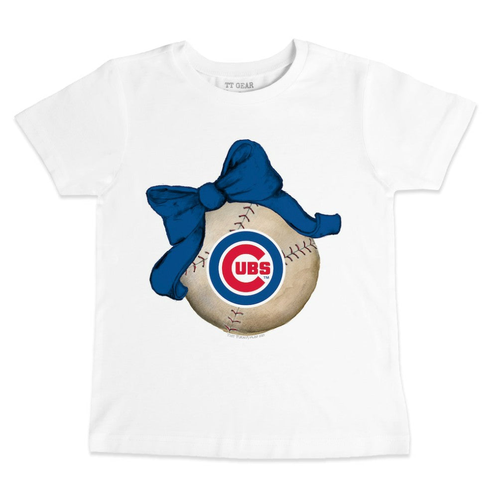 Chicago Cubs Tiny Turnip Youth Baseball Bow T-Shirt | MLB Outlet