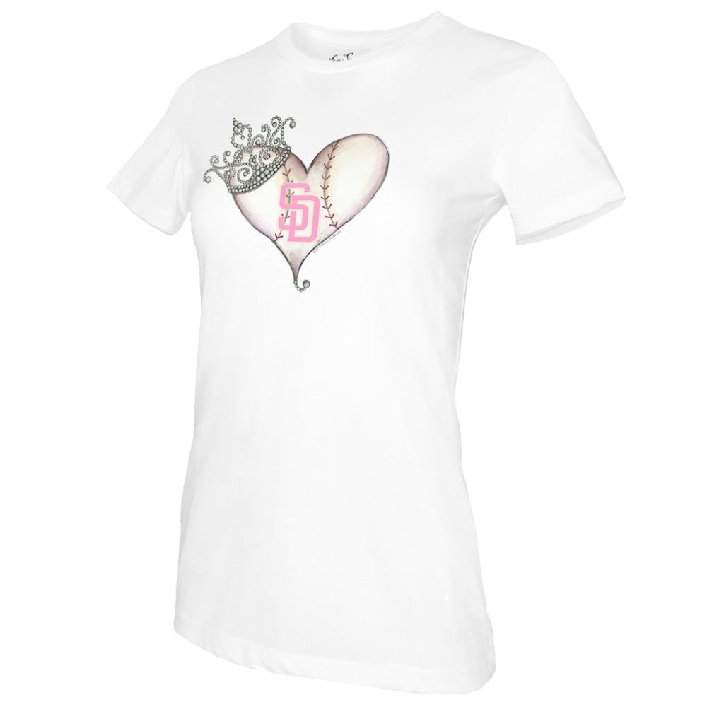 San Diego Padres Tiny Turnip Women's Baseball Tiara Heart T-Shirt | MLB Sale