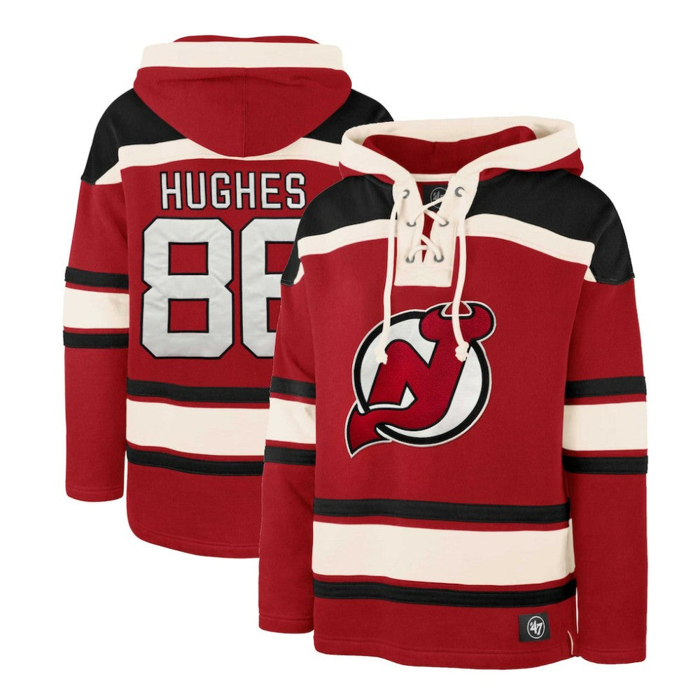Jack Hughes New Jersey Devils '47 Player Lacer Pullover Hoodie On Sale