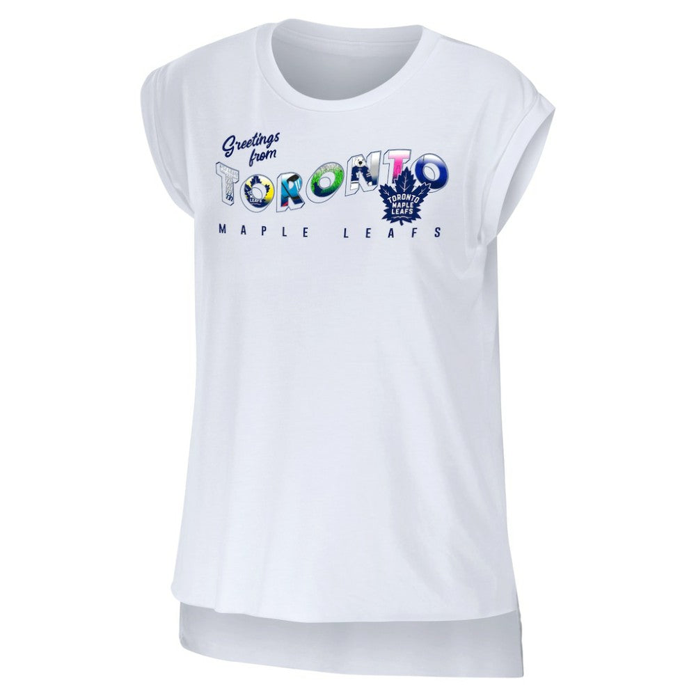 Toronto Maple Leafs WEAR by Erin Andrews Women's Greetings From Muscle T-Shirt For Sale