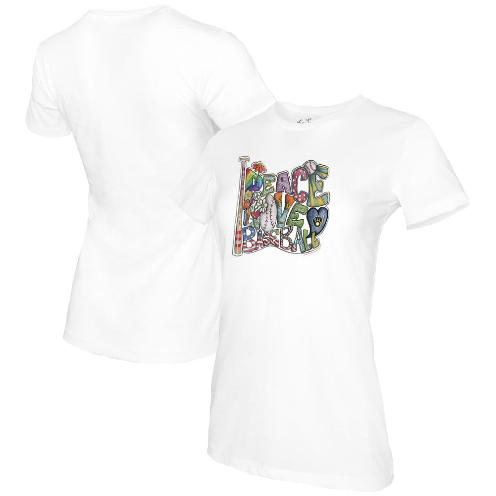 Milwaukee Brewers Tiny Turnip Women's Peace Love Baseball T-Shirt | MLB Shop
