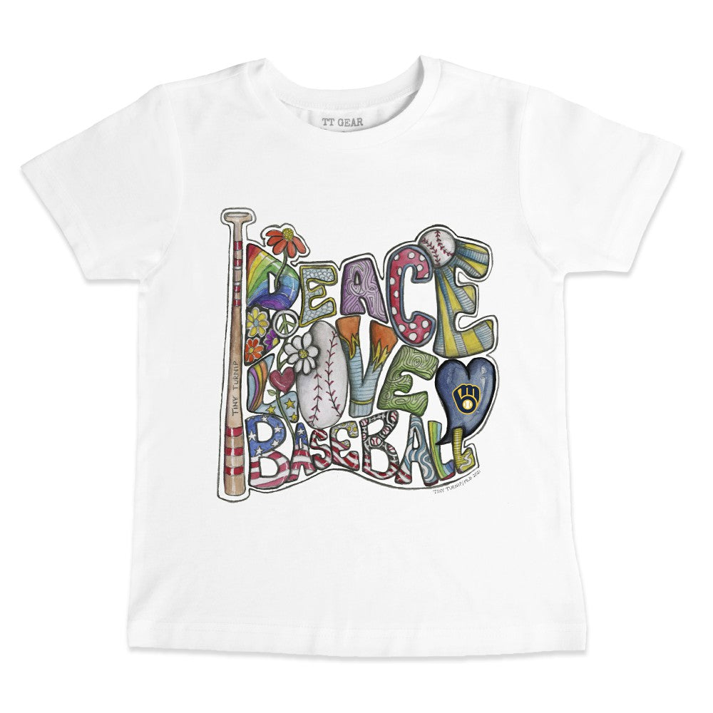 Milwaukee Brewers Tiny Turnip Youth Peace Love Baseball T-Shirt | MLB For sale