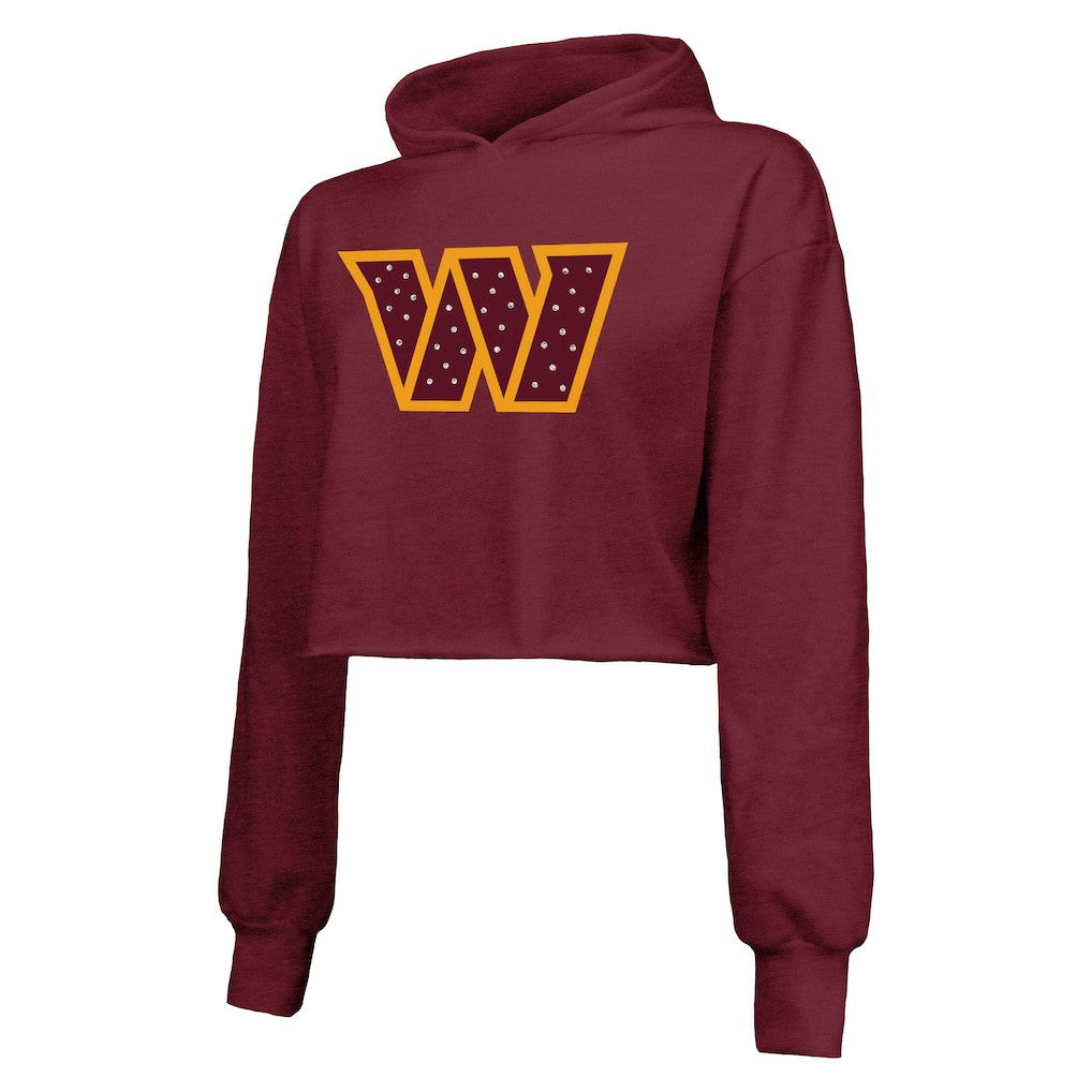 Washington Commanders  Majestic Threads Women's Bling Tri-Blend Cropped Pullover Hoodie
