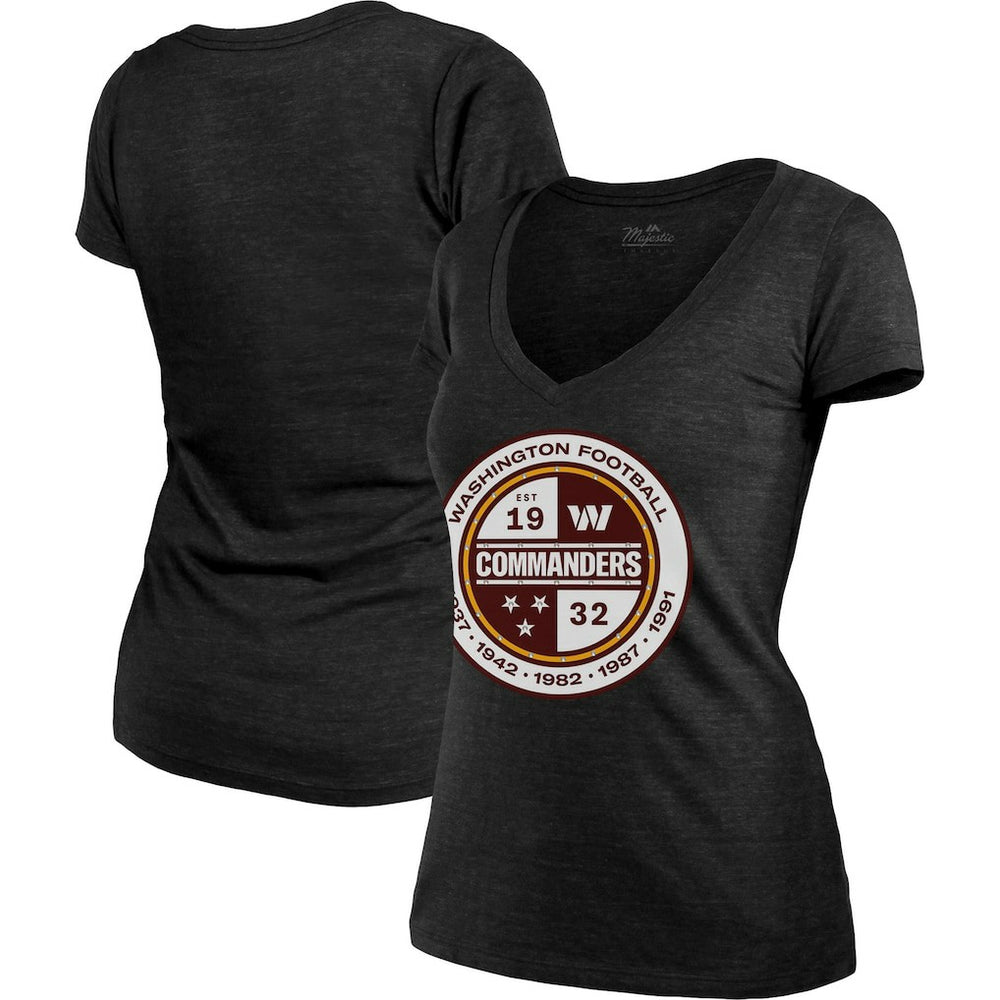 Washington Commanders  Majestic Threads Women's Bling Tri-Blend V-Neck T-Shirt