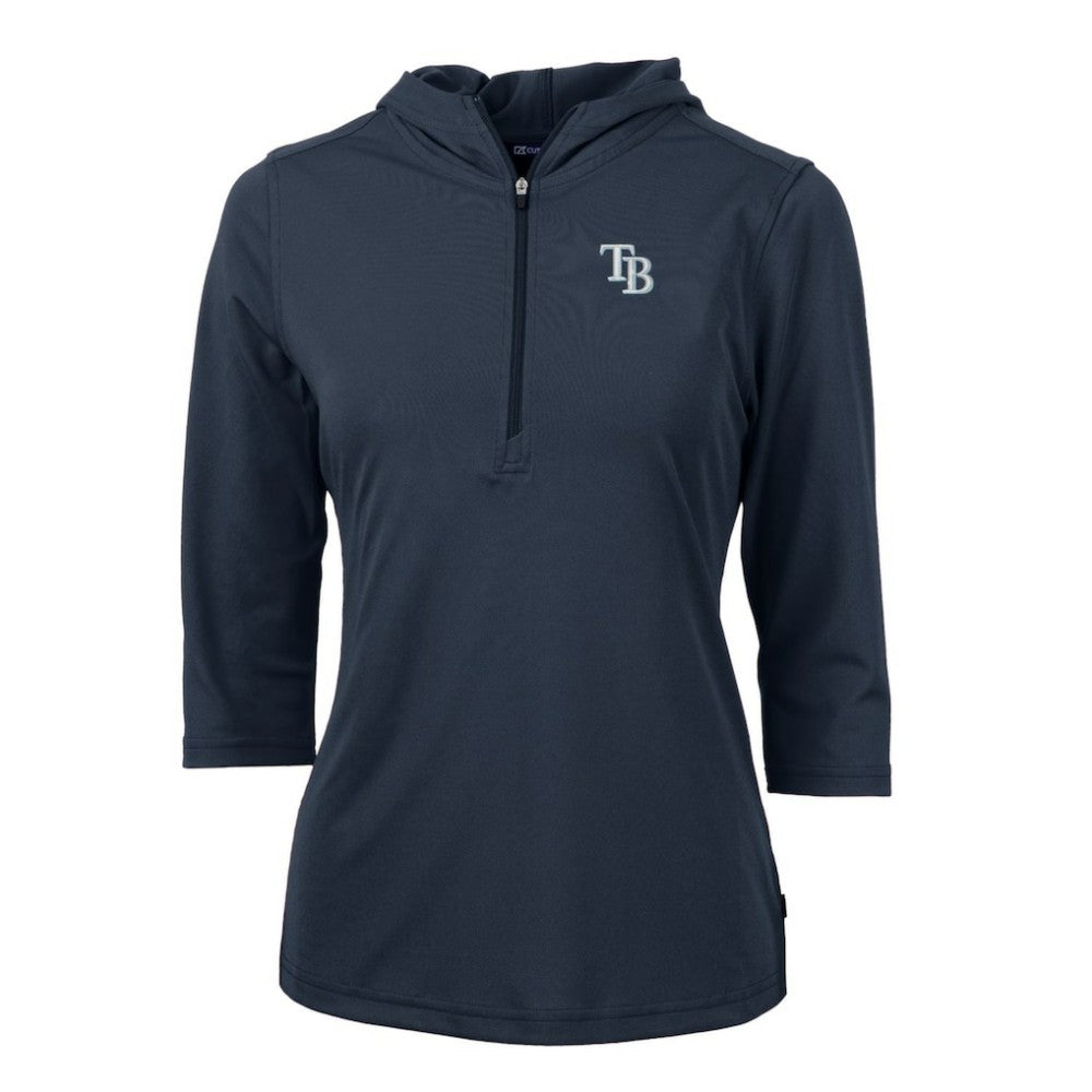 Tampa Bay Rays Cutter & Buck Women's Virtue Eco Pique 3/4 Sleeve Half-Zip Pullover Hoodie | MLB Shop