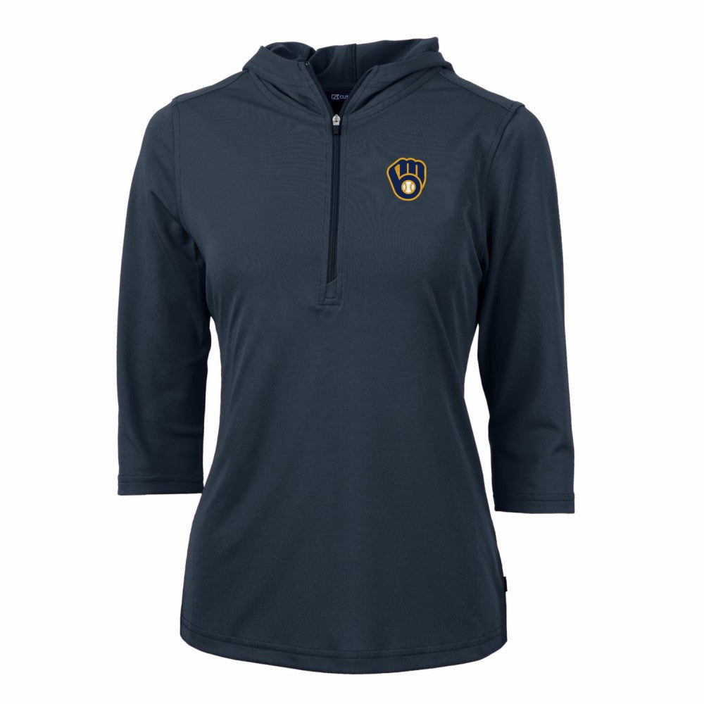 Milwaukee Brewers Cutter & Buck Women's Virtue Eco Pique 3/4 Sleeve Half-Zip Pullover Hoodie | MLB Near me