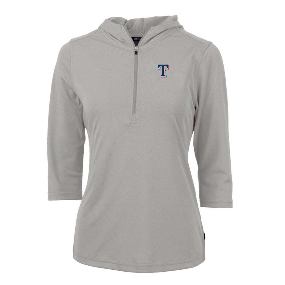 Texas Rangers Cutter & Buck Women's Virtue Eco Pique 3/4 Sleeve Half-Zip Pullover Hoodie | MLB US