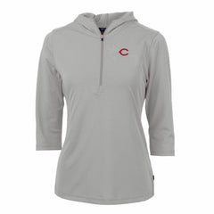 Cincinnati Reds Cutter & Buck Women's Virtue Eco Pique 3/4 Sleeve Half-Zip Pullover Hoodie | MLB New