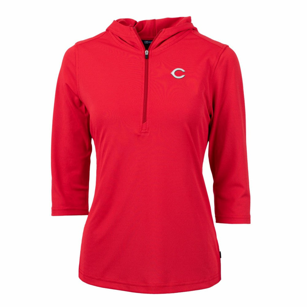 Cincinnati Reds Cutter & Buck Women's Virtue Eco Pique 3/4 Sleeve Half-Zip Pullover Hoodie | MLB Sale