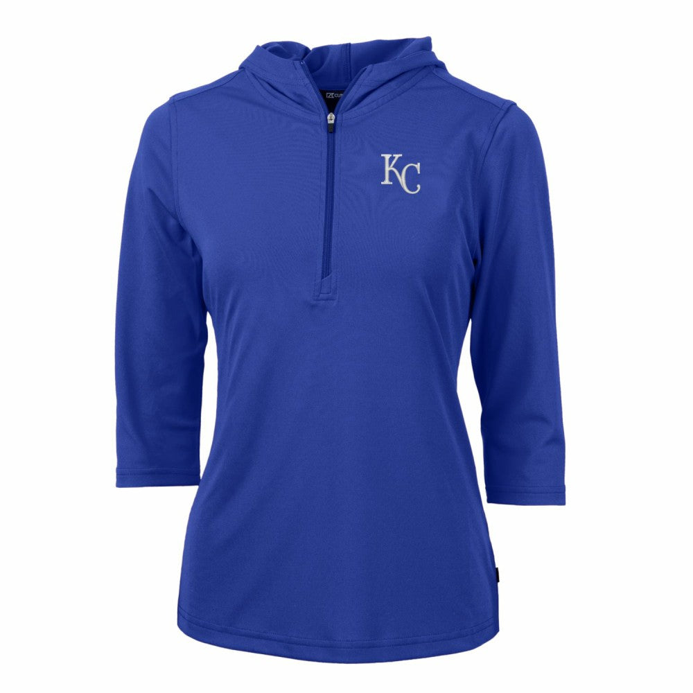 Kansas City Royals Cutter & Buck Women's Virtue Eco Pique 3/4 Sleeve Half-Zip Pullover Hoodie | MLB Discount