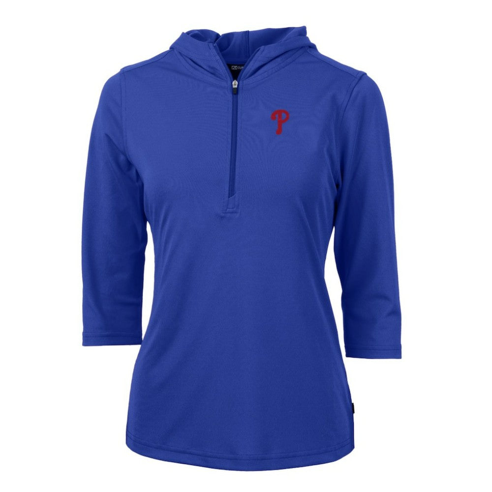 Philadelphia Phillies Cutter & Buck Women's Virtue Eco Pique 3/4 Sleeve Half-Zip Pullover Hoodie | MLB For sale
