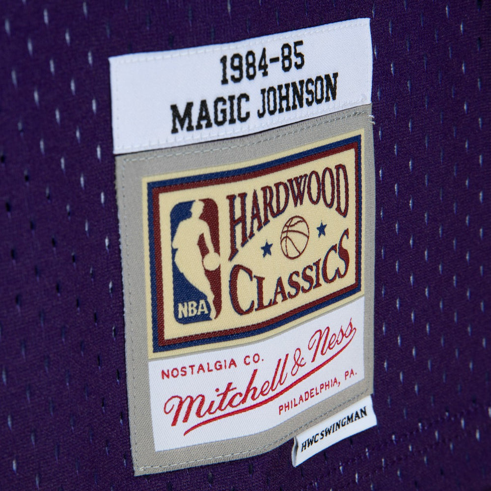 Magic Johnson Los Angeles Lakers 1984/85 Hardwood Classics Fadeaway Swingman Player Jersey For Sale