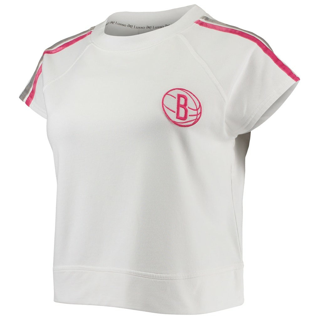 Brooklyn Nets Lusso Women's Margot Cropped Tri-Blend Cap Sleeve Sweatshirt Discount