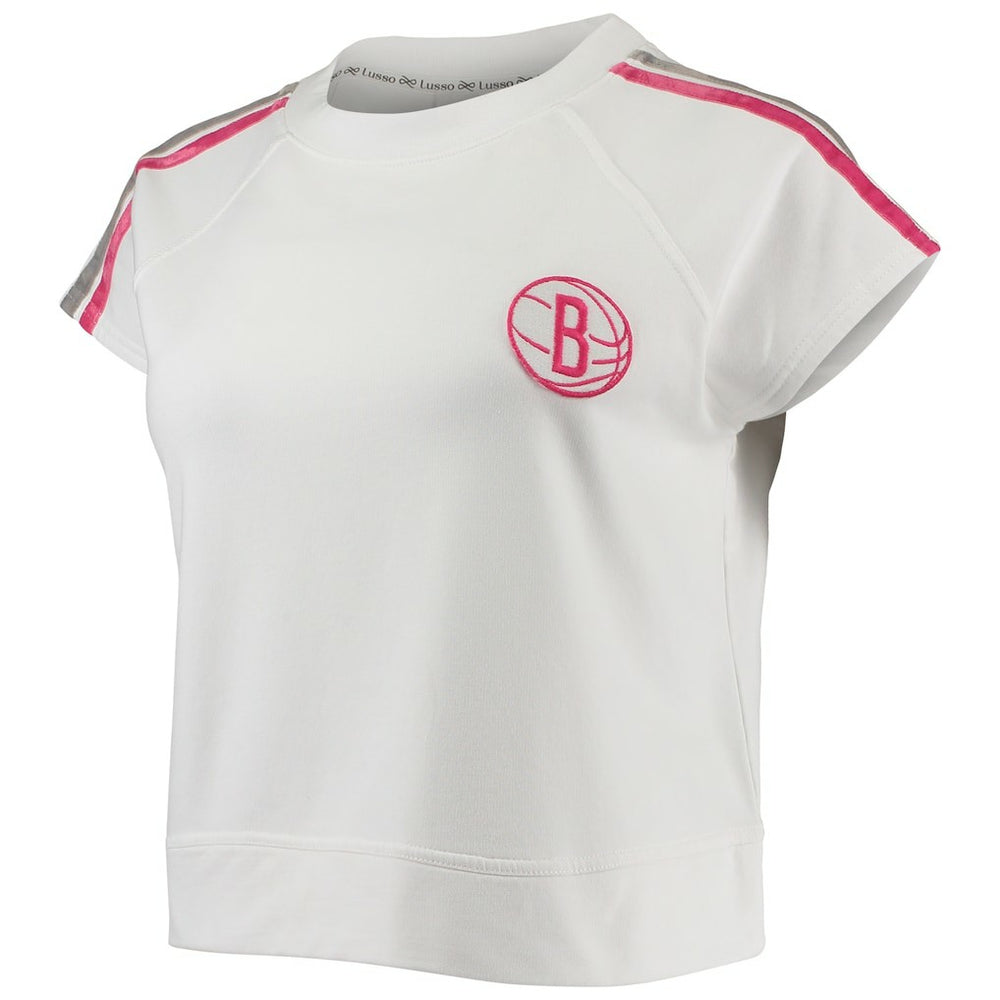 Brooklyn Nets Lusso Women's Margot Cropped Tri-Blend Cap Sleeve Sweatshirt Discount
