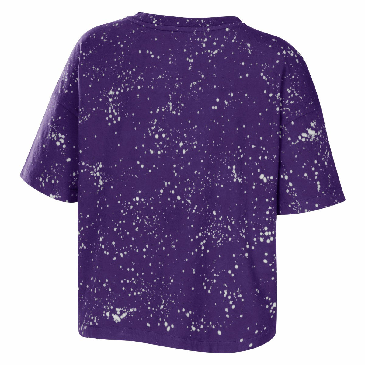 Los Angeles Lakers WEAR by Erin Andrews Women's Bleach Splatter Notch Neck T-Shirt New